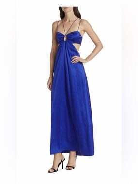 framed lace up dress Lace-up satin-jacquard maxi dress - saffron